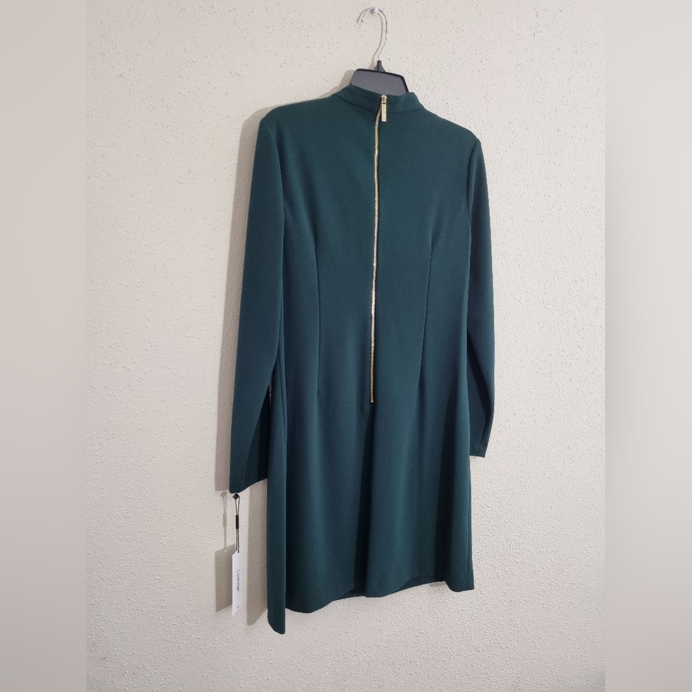 Calvin Klein Dark Green Long Sleeve Dress With Tie Neck Detail NWT Size 12 - Picture 8 of 8
